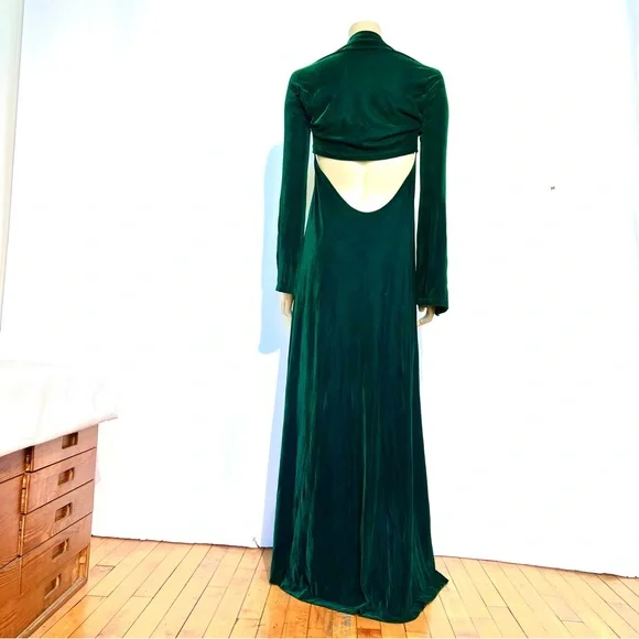 ROMAN KEFLAY VINTAGE OLIVE GREEN STRETCH VELVET - Picture 1 of 12